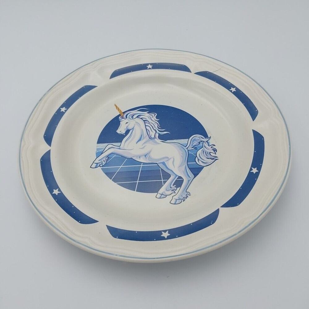 Vtg Replacement Tienshan Stoneware Blue Unicorn Fantasy Salad‎ Plate 7.5"